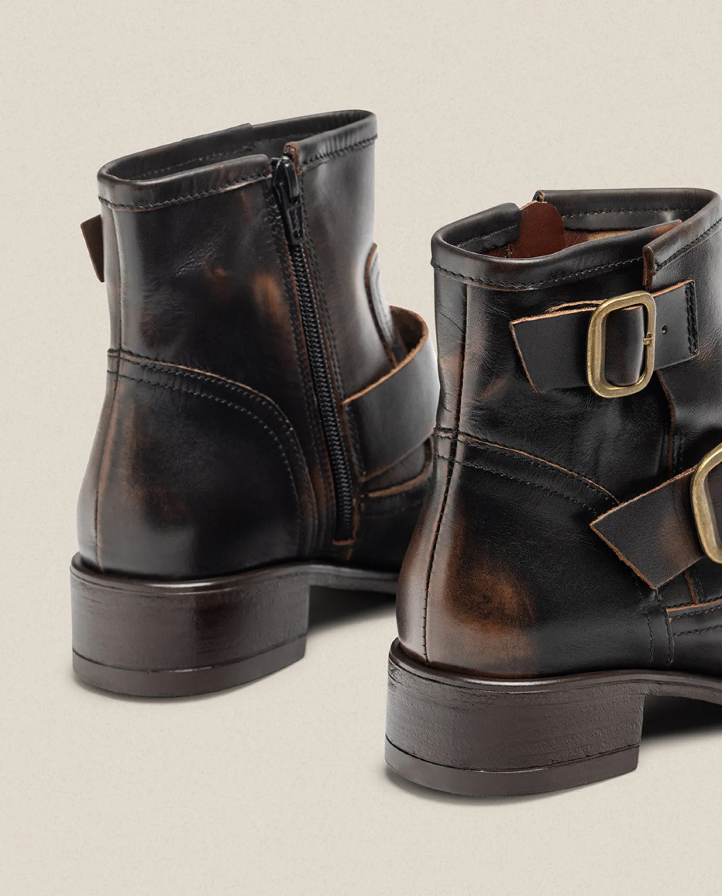 Cheap Flat Ankle Boot MONS-006 Brown Ankle Boots