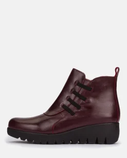 Best Sale Flat Bootie ATENAS-033 Burgundy Ankle Boots