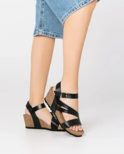 Best Sale Wedge Sandal CADIZ-302 Black Wedge Sandals
