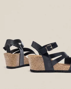 Best Sale Wedge Sandal CADIZ-302 Black Wedge Sandals