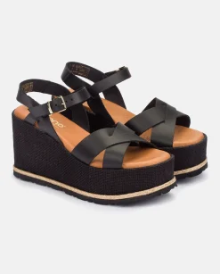Discount Wedge Sandal LANZAROTE-003 Black Wedge Sandals