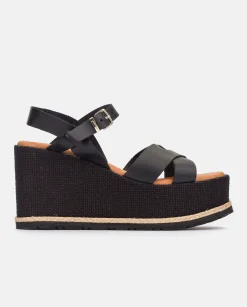 Discount Wedge Sandal LANZAROTE-003 Black Wedge Sandals