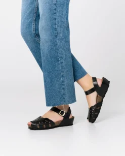 Store Wedge Sandal MONACO-047 Black Wedge Sandals